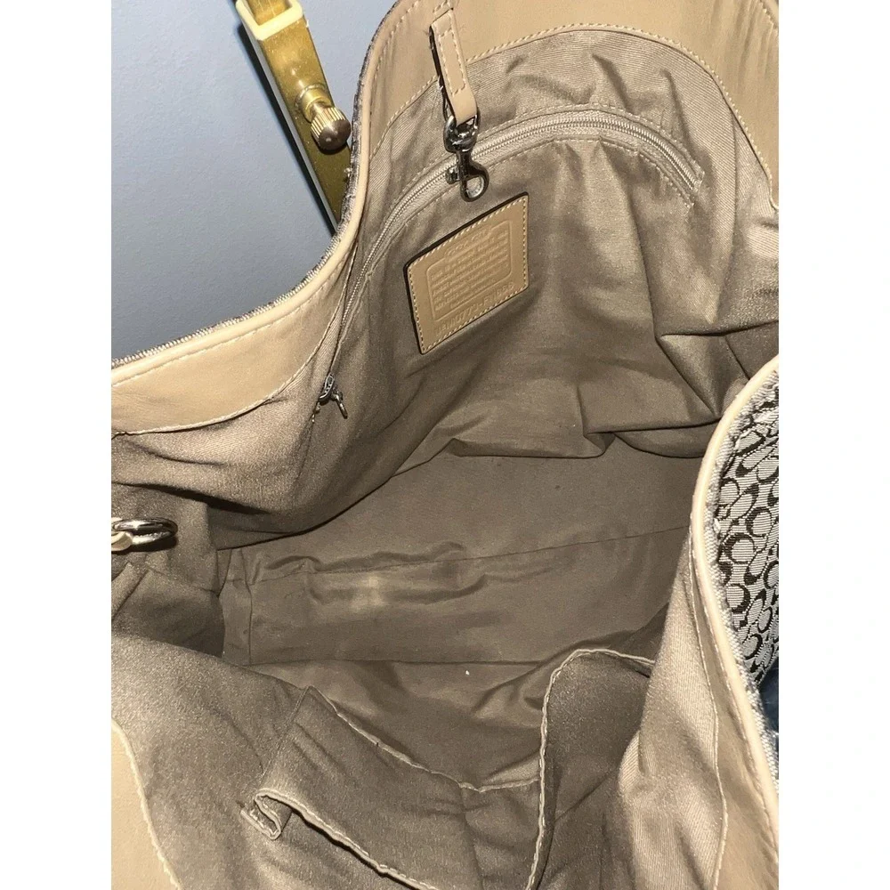Coach Signature Brown Canvas Suede Hobo Shoulder Bag